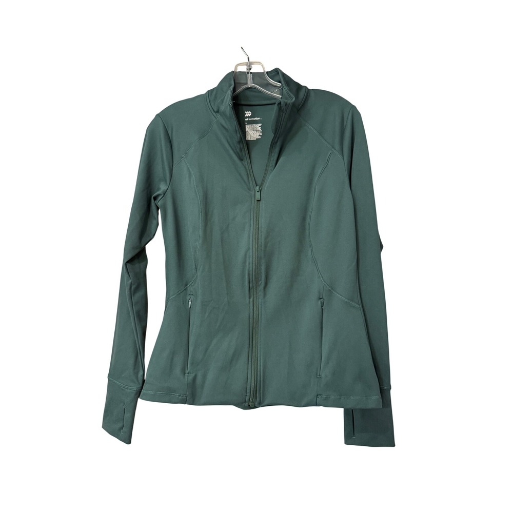 All in Motion Womens Full Zip Performance Jacket Green Thumbhole Small